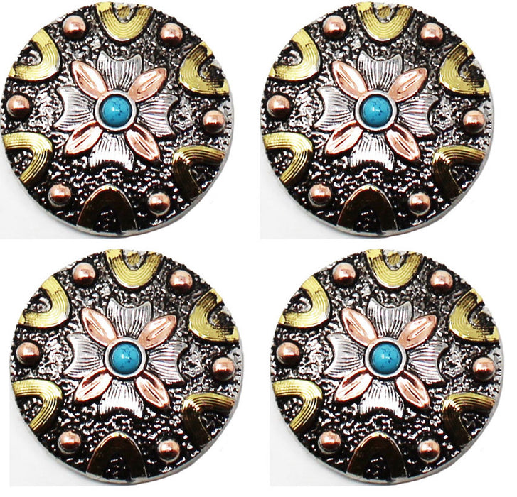 Set of 4 Screw Back Conchos Western Saddle 1-1/4" Engraved Turquoise Stone Co594