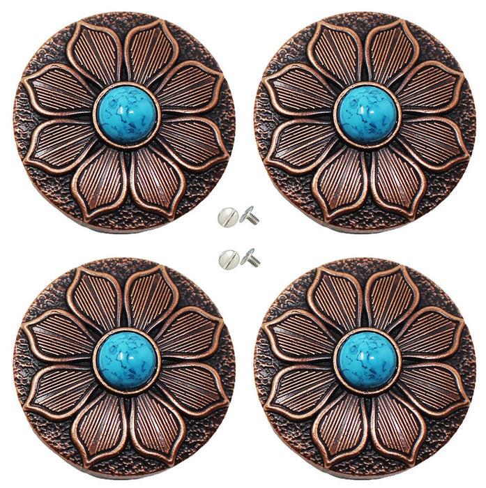 Set of 4 Screw Back Conchos Western Saddle Bridle Tack 1-1/4" Turquoise Co595
