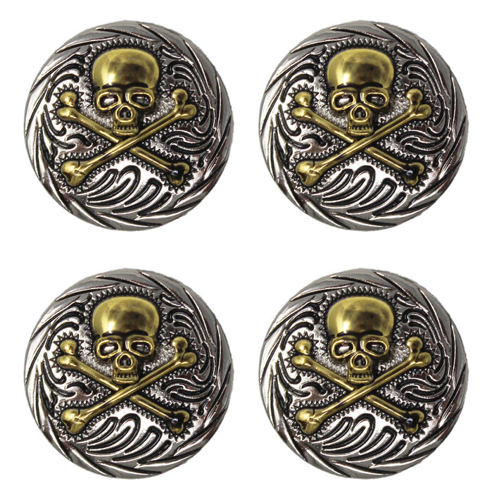 Set of 4 Screw Back Skull Conchos Western Saddle Tack Saddle Bridle Co613