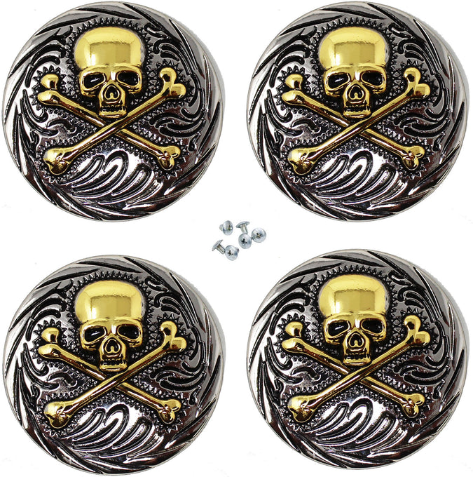 Set of 4 Screw Back Skull Conchos Western Saddle Bridle Co615