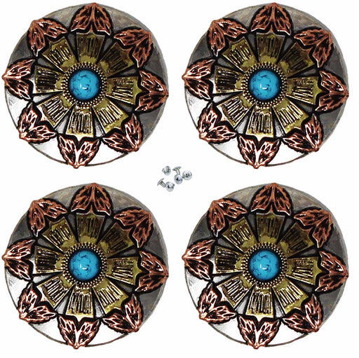 1-1/4" Engraved Turquoise Stone Tack Belt Bag Jewelry Conchos (SET OF 4)  Co630