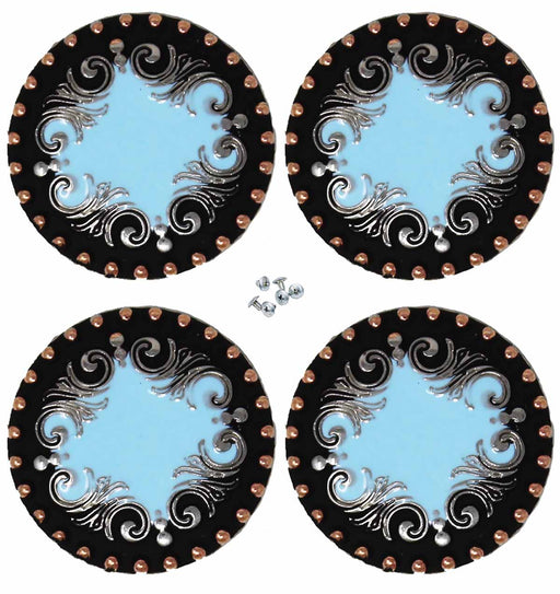 1-1/4" Set of 4 Engraved Turquoise Decorative Tack Belt Bag Conchos Screws Co633