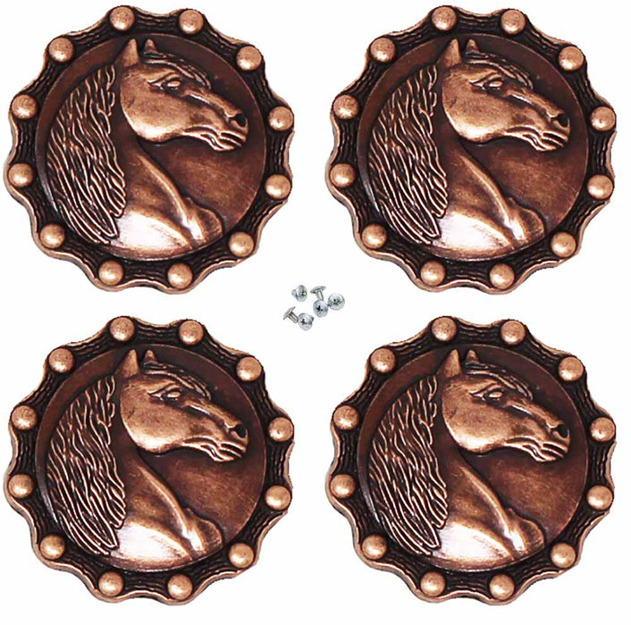 1-1/4" Set of 4 Horse Head Engraved Tack Belt Bag Jewelry Conchos Screws Co634