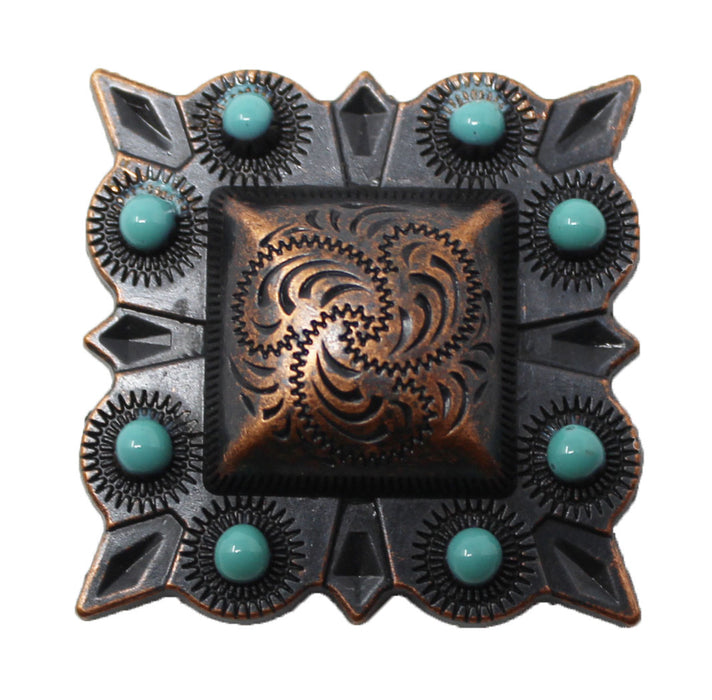 1-1/4" Set of 4 Copper Engraved Turquoise Tack Belt Bag Conchos Screw Back CO64