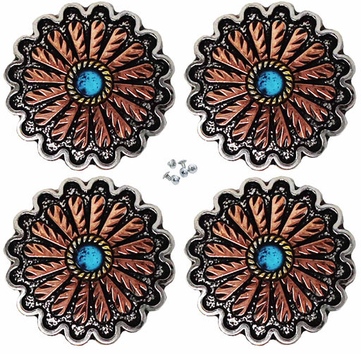 1-1/4" Set of 4 Floral Engraved Decorative Tack Belt Bag Jewelry Conchos Co640