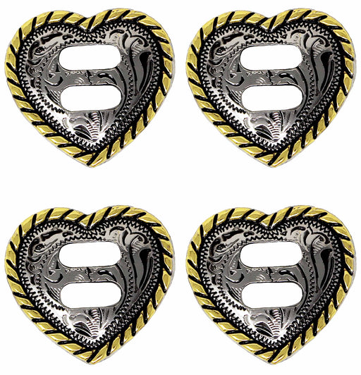 1-1/2" Set of 4 Slotted Heart Engraved Decorative Saddle Tack Conchos Co643