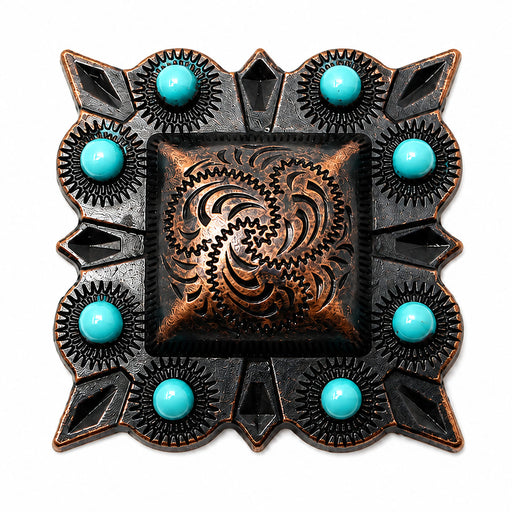 1" Set of 4 Copper Engraved Turquoise Tack Belt Bag Conchos Screw Back CO64