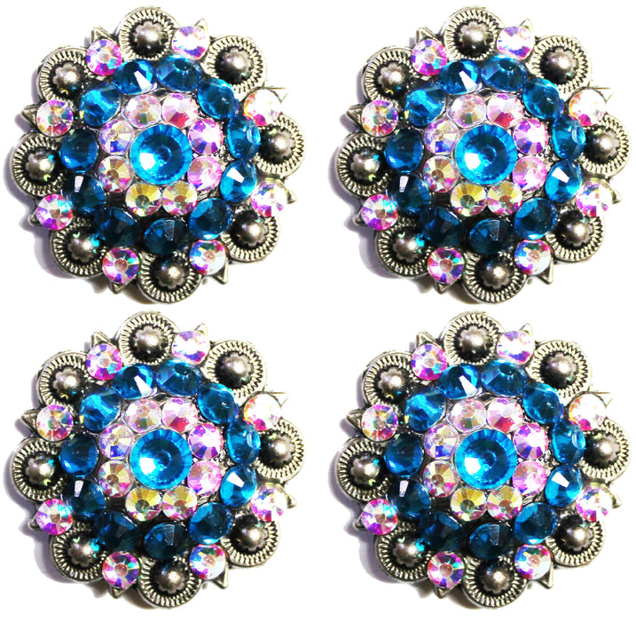 Lot of 4 Conchos 1" Concho Rhinestone Horse Saddle Western Berry Turquoise CO69A