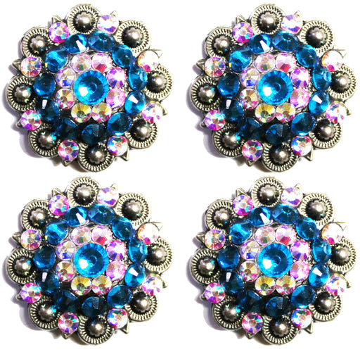 Lot of 4 Conchos Concho Rhinestone Horse Saddle Western Berry Turquoise CO69