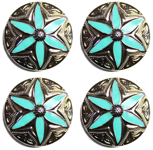 4 Conchos Rhinestone Horse Saddle Western Floral Turquoise CO90