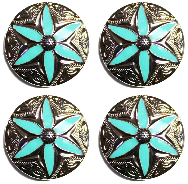 4 Conchos Rhinestone Horse Saddle Western Floral Turquoise CO90