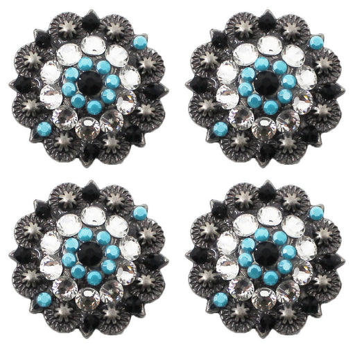 4 Conchos Rhinestone Horse Saddle Western  Berry Turquoise 1.25" CO91