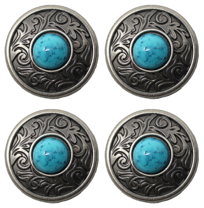 1-1/4" Set of 4 Tack Belt Bag Jewelry Decorative Turquoise Engraved Conchos CO93