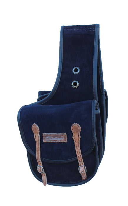 Horse Western Trail Riding Saddle Suede Leather Cantle Bag Navy 102AA41