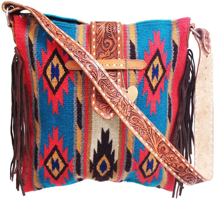 Klassy Cowgirl Tooled Leather And Saddle Blanket Shoulder Bag: Chicks  Discount Saddlery