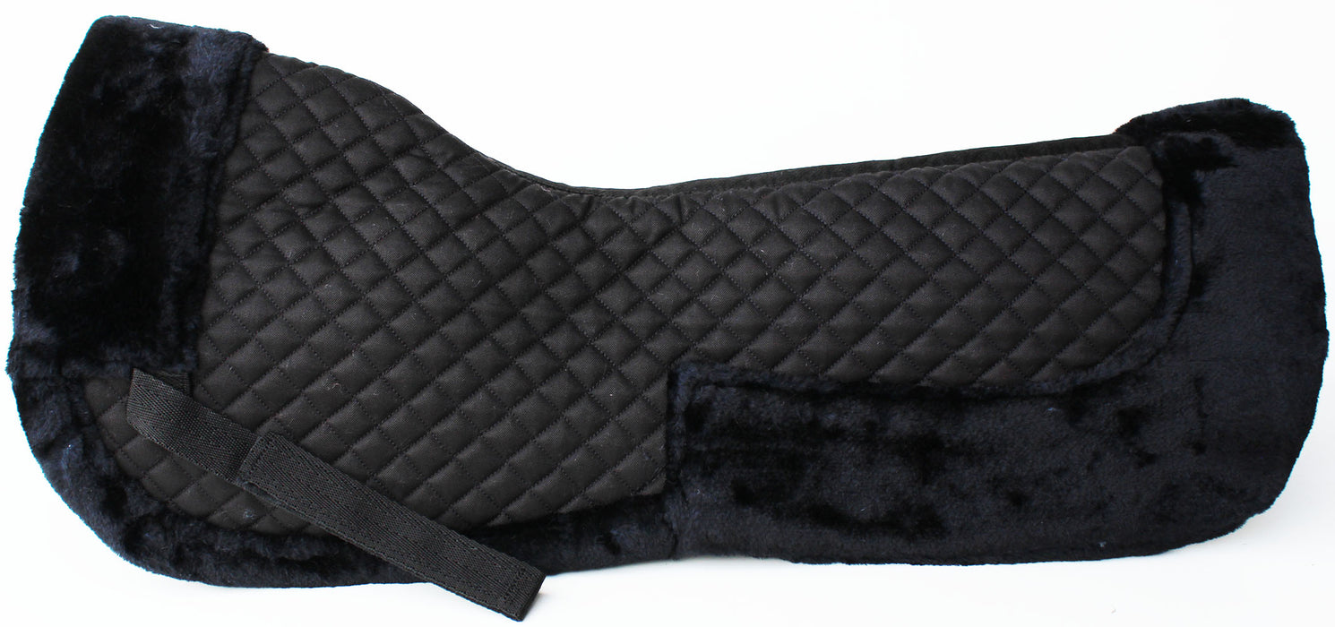 Horse English Quilted Half SADDLE Pad Correction Wither Relief Faux Fur Black 12218BK