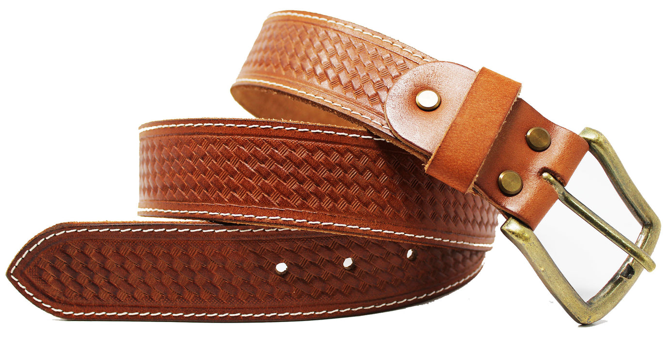 Men's 1 1/2" Wide Basket Weave Western Leather Tooled Casual Jean Belt 12AA90