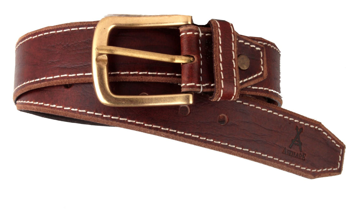 Men's Belt, 100% Leather Casual Belt, Looks Great with Jeans, Khakis, Dress - With Classic Single Prong Buckle Brown 12CA011