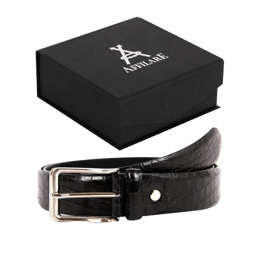 Affilare Men's Alligator Genuine Italian Leather Dress Belt  35mm Black 12CFTD188