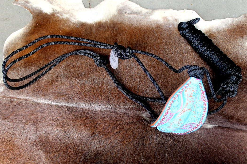 Noseband Tack Bronc Leather HALTER Tiedown Lead Rope 145P