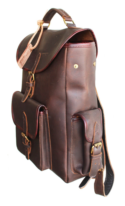 Challenger Full Grain Dark Brown Leather Backpack Multipurpose Travel Bag 18AA07DB