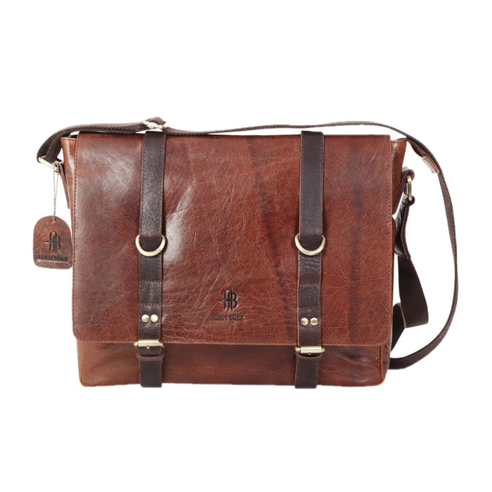Adam Burk Leather Laptop Messenger Portfolio Shoulder Travel Bag Brown 18ABP4BR
