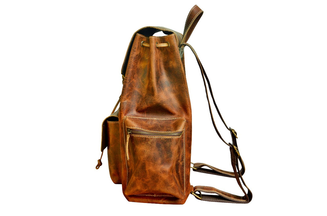 Handcrafted Full-Grain Distressed Genuine Tan Leather Vintage Weekender Carry-On Travel  Backpack Work Bookbag 18AXB01TN