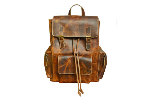 Handcrafted Full-Grain Distressed Genuine Tan Leather Vintage Weekender Carry-On Travel  Backpack Work Bookbag 18AXB01TN