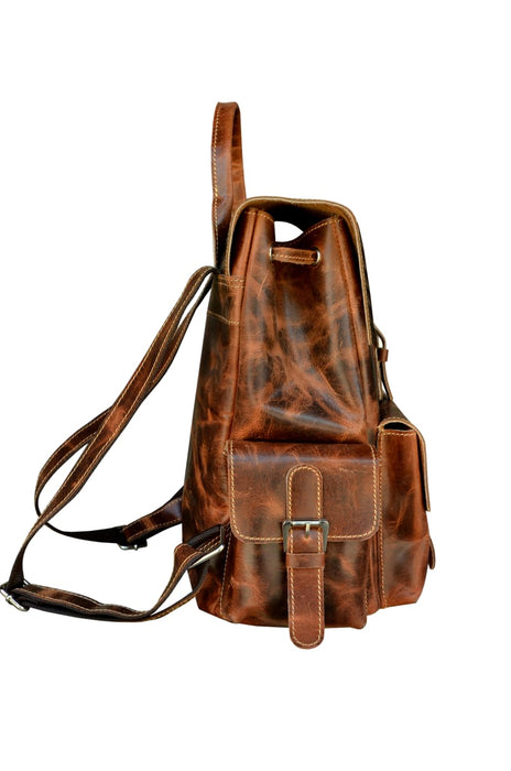 Handcrafted Full-Grain Distressed Genuine Brown Leather Vintage Weekender Carry-On Travel Backpack Racksack 18AXB07BR
