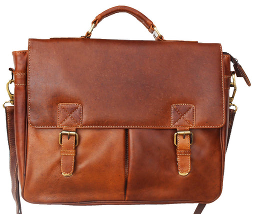 Hancrafted Distressed Tan Leather  Work Laptop Messenger Bag 18AXM05TN