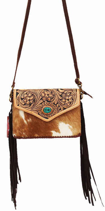 Women's Cowhide Western Floral Tooled Leather Shoulder Purse Handbag 18RAH05