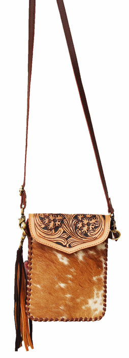 Women's Cowhide Western Floral Tooled Leather Crossbody Shoulder Pouch 18RAH08