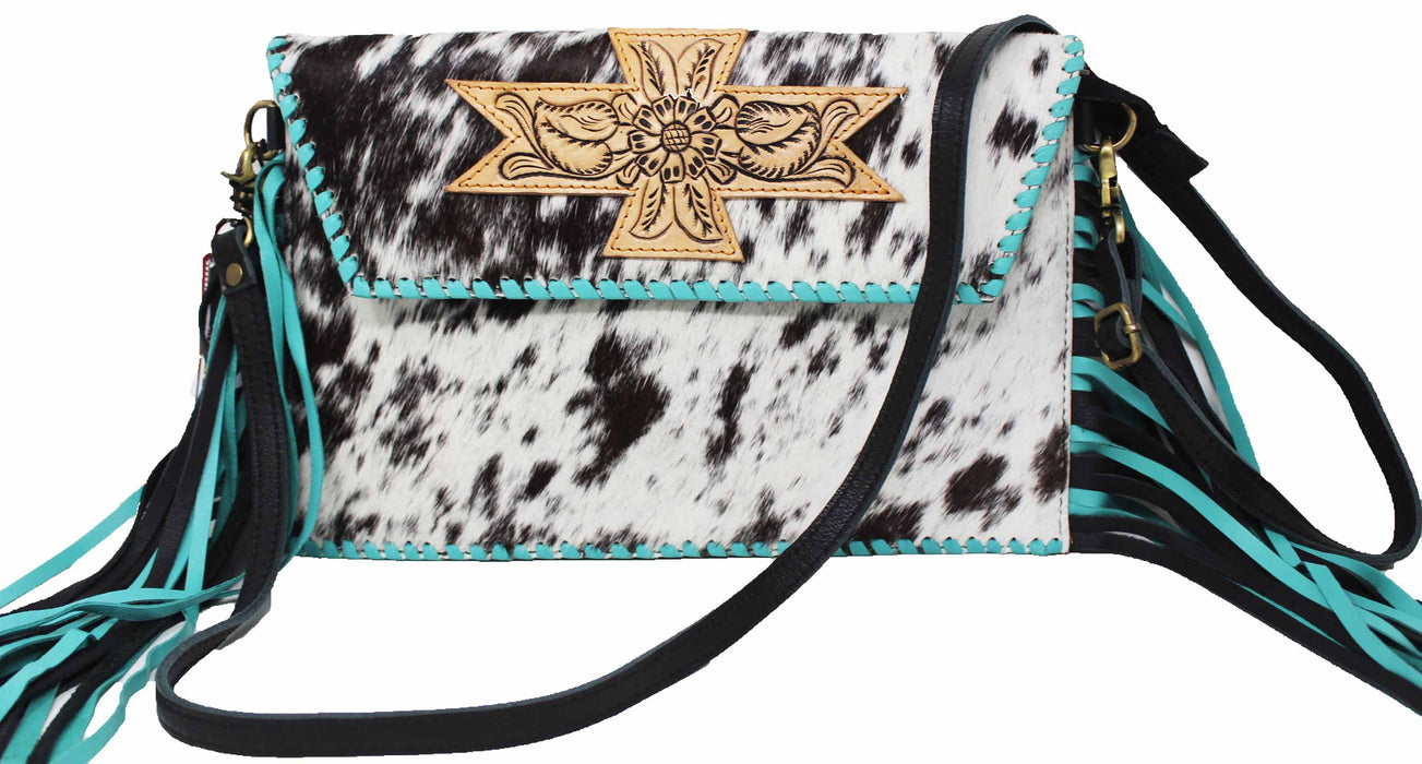Cowhide & Leather Crossbody Bag Floral Tooled Leather Cow Shoulder 18RAH32TR