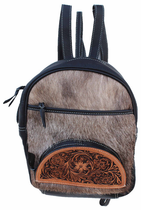 Western Floral Tooled Smooth Genuine Leather Backpack Shoulder Book Bag 18RTB02