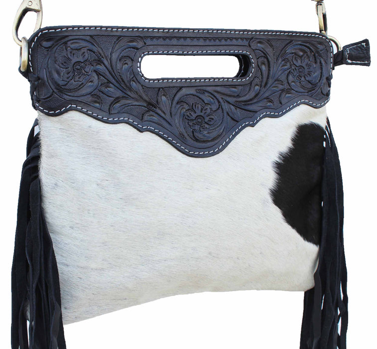 Women's Cowhide Western Floral Tooled Leather Shoulder Purse Handbag 18RTH13