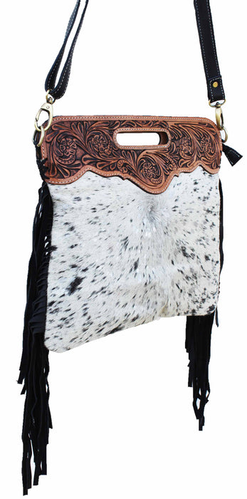 Women's Cowhide Western Floral Tooled Leather Shoulder Purse Handbag 18RTH15