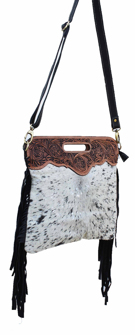 Women's Cowhide Western Floral Tooled Leather Shoulder Purse Handbag 18RTH12