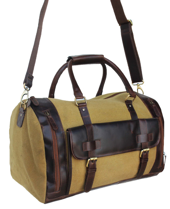 Handcrafted Olive Green Canvas Carry-On Travel Weekender Duffle Bag 18SKD01OG