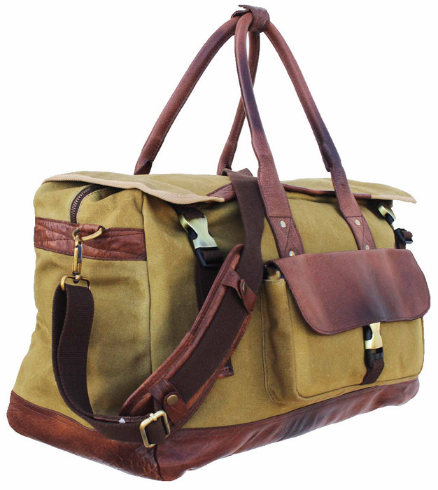 Handcrafted Olive Canvas Leather Carry-On Travel Weekender Duffle Bag 18SKD02OG