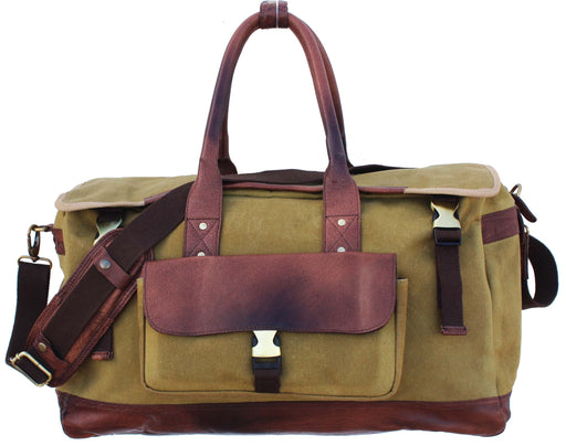 Handcrafted Olive Canvas Leather Carry-On Travel Weekender Duffle Bag 18SKD02OG
