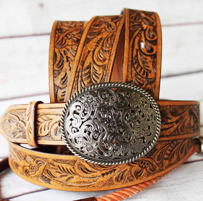 ProRider Mens Leather Work Belt Handmade Carved Heavy Duty 2603RS2807