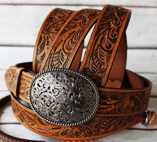 ProRider Mens Leather Work Belt Handmade Carved Heavy Duty 2603RS2807