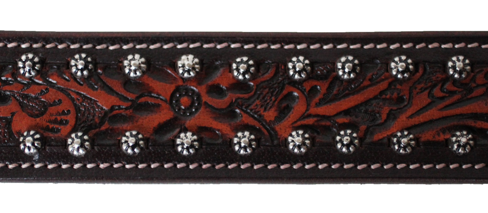 Western Heavy Duty Unisex Genuine Leather Floral Tooled Belt Brown 26JQ01