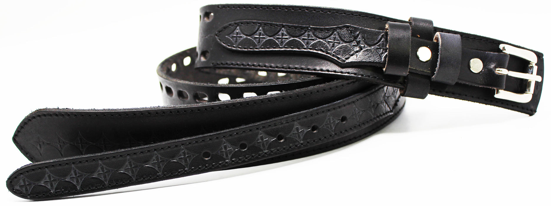 Men's 100% Leather Double Hole Casual Jean Ranger Belt Cross Black 12RAA23