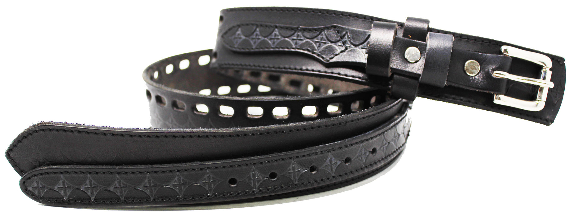 Men's 100% Leather Double Hole Casual Jean Ranger Belt Cross Black 12RAA23