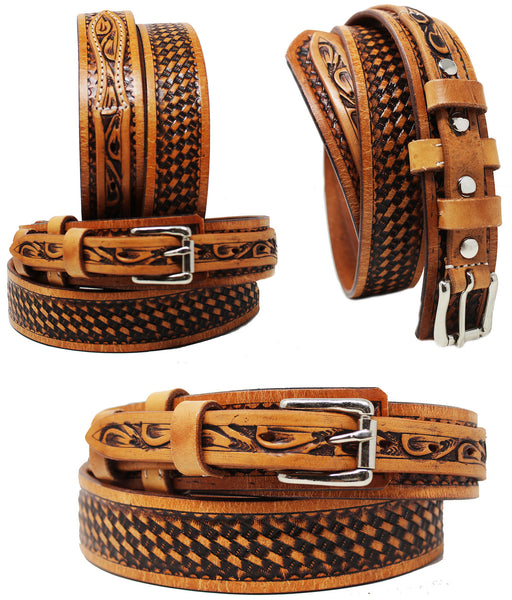 Men's Western Rodeo Heavy Duty Baskeweave Full-Grain Leather Ranger Belt 26RT36