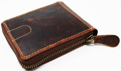 Saddle Bi-Fold Card Holder Brown and Deep Gray Grained Calfskin Leather  Marquetry