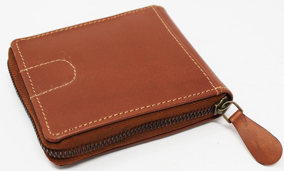 Challenger Handcrafted Brown Leather Small Zip Around Bi-Fold Wallet 27AA34
