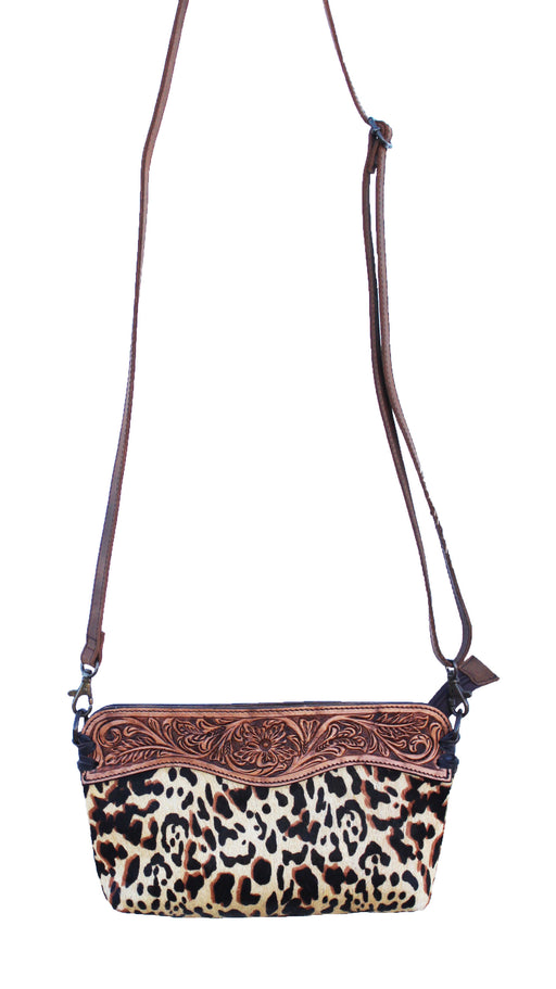 Women's Hair-On Western Rodeo Fashion Cowhide Genuine Leather Floral Tooled Shoulder Bag Purse 27FK77LPD