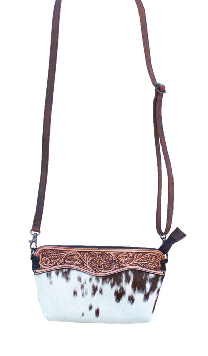 Women's Hair-On Western Rodeo Fashion Cowhide Genuine Leather Floral Tooled Shoulder Bag Purse 27FK77